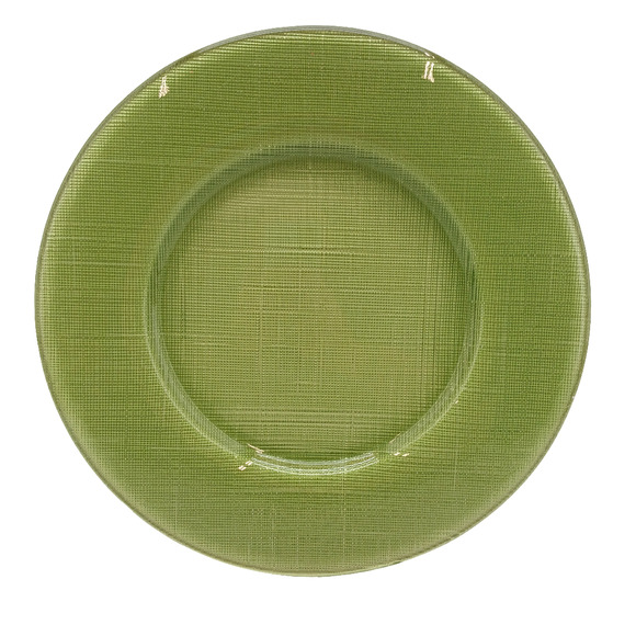 Bormioli Rocco Inca Green Glass Charger Plate 13” Decorative Weave Texture Italy - Picture 1 of 6
